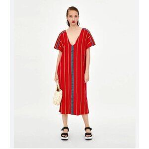NWT ZARA Red Kaftan Midi Dress Size Small